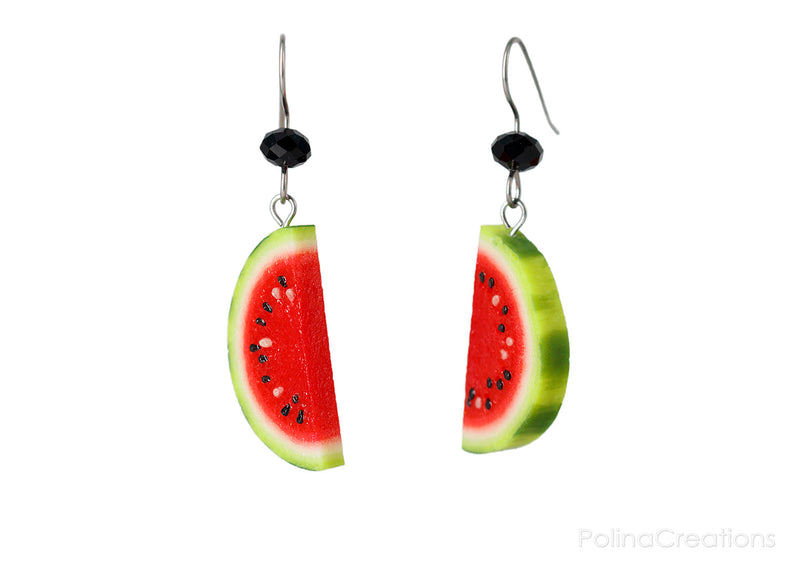 3d printed watermelon earrings / Fruit earrings / Watermelon dangles /  Lightweight summer colorful plastic earrings - Studs