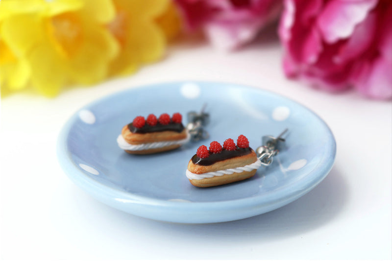 Handmade Chocolate Eclair Stud Dangle Earrings Topped With Raspberries ...